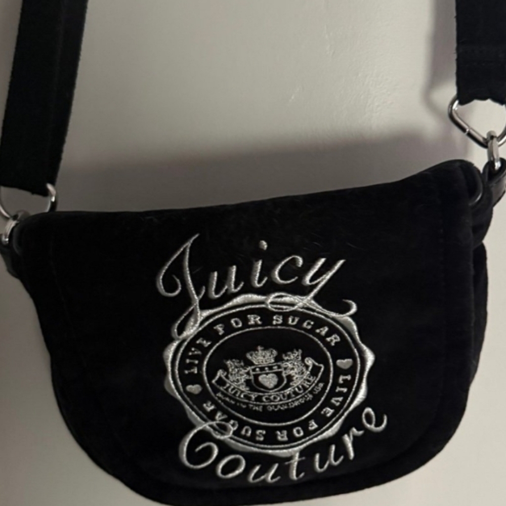 💕Rare Juicy Couture Vintage Y2K  Black Plushy Velvet Shoulder or Crossbody Bag